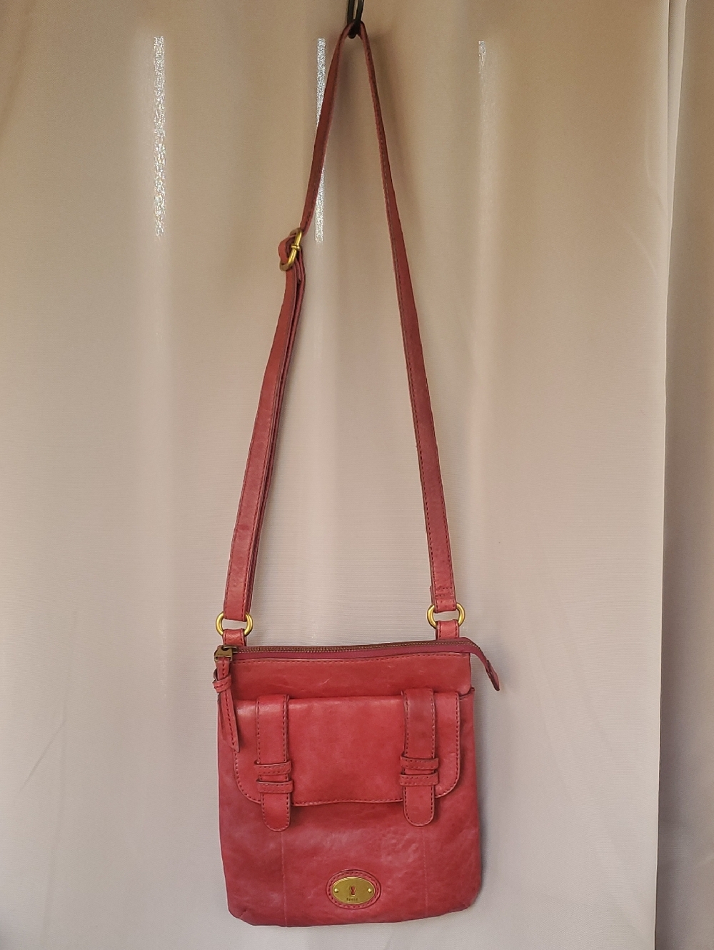 Fossil Red Leather Crossbody